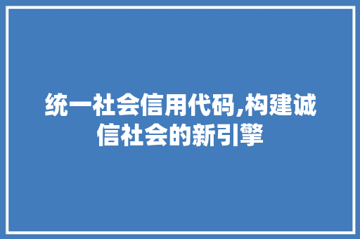 统一社会信用代码,构建诚信社会的新引擎