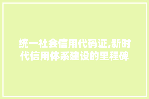 统一社会信用代码证,新时代信用体系建设的里程碑