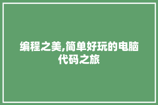 编程之美,简单好玩的电脑代码之旅