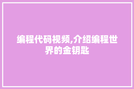 编程代码视频,介绍编程世界的金钥匙