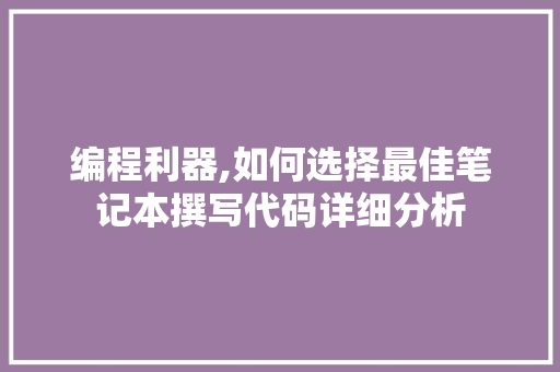 编程利器,如何选择最佳笔记本撰写代码详细分析