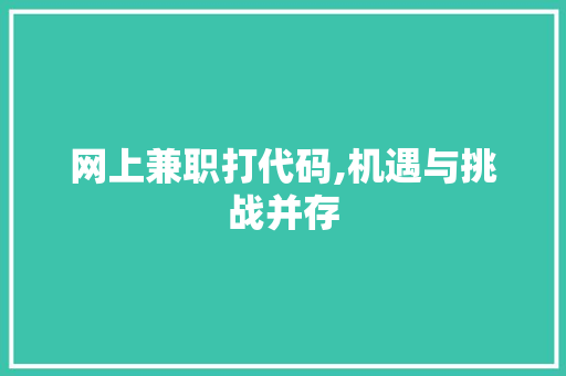 网上兼职打代码,机遇与挑战并存