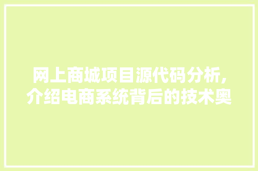 网上商城项目源代码分析,介绍电商系统背后的技术奥秘