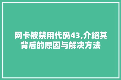 网卡被禁用代码43,介绍其背后的原因与解决方法