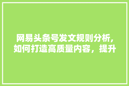 网易头条号发文规则分析,如何打造高质量内容，提升阅读体验