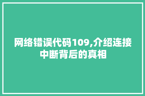 网络错误代码109,介绍连接中断背后的真相