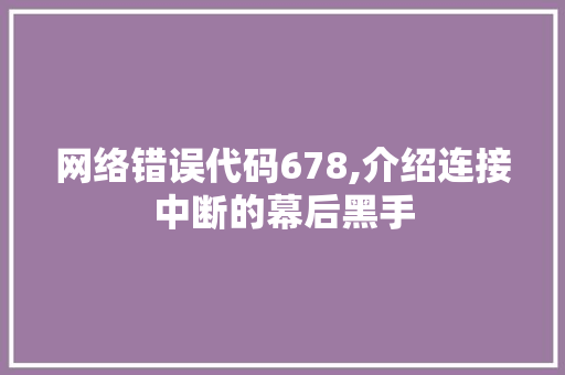 网络错误代码678,介绍连接中断的幕后黑手