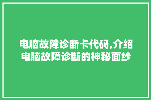 电脑故障诊断卡代码,介绍电脑故障诊断的神秘面纱