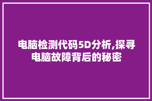 电脑检测代码5D分析,探寻电脑故障背后的秘密