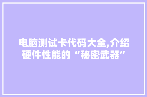 电脑测试卡代码大全,介绍硬件性能的“秘密武器”