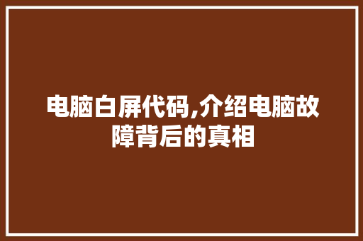 电脑白屏代码,介绍电脑故障背后的真相 SQL