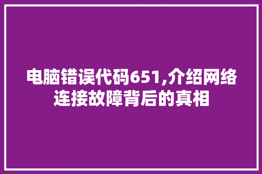 电脑错误代码651,介绍网络连接故障背后的真相