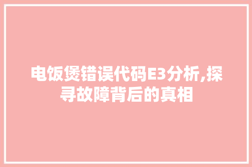 电饭煲错误代码E3分析,探寻故障背后的真相