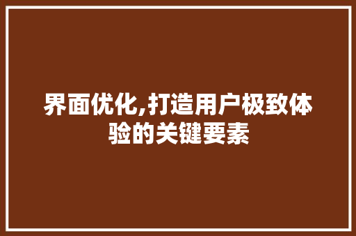 界面优化,打造用户极致体验的关键要素