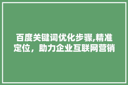 百度关键词优化步骤,精准定位，助力企业互联网营销