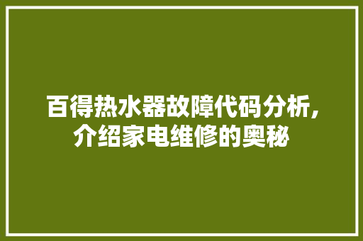 百得热水器故障代码分析,介绍家电维修的奥秘