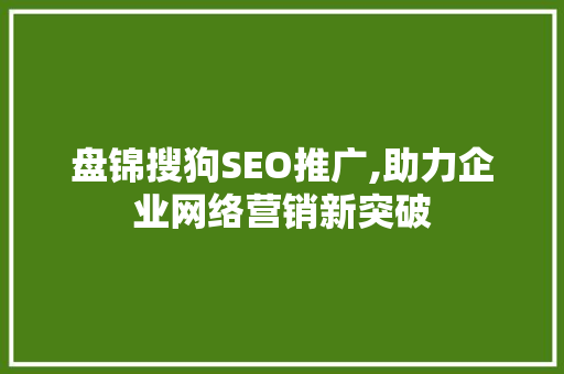 盘锦搜狗SEO推广,助力企业网络营销新突破