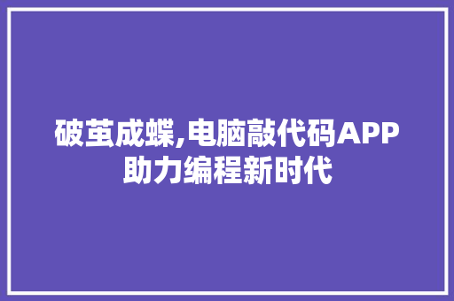 破茧成蝶,电脑敲代码APP助力编程新时代