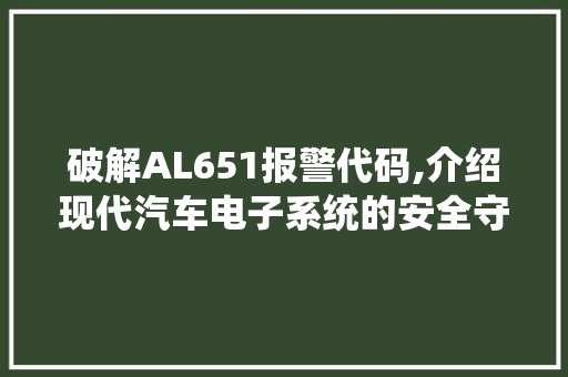 破解AL651报警代码,介绍现代汽车电子系统的安全守护者