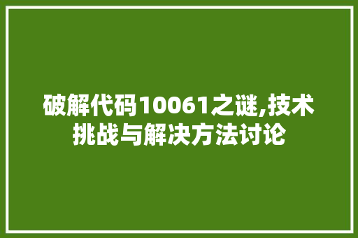 破解代码10061之谜,技术挑战与解决方法讨论