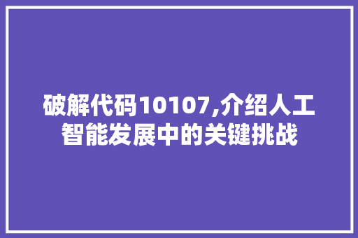 破解代码10107,介绍人工智能发展中的关键挑战