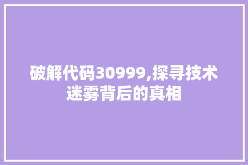 破解代码30999,探寻技术迷雾背后的真相