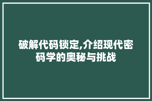 破解代码锁定,介绍现代密码学的奥秘与挑战