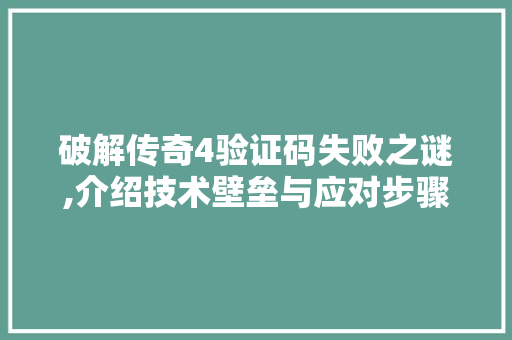 破解传奇4验证码失败之谜,介绍技术壁垒与应对步骤