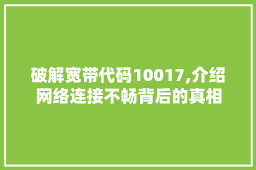 破解宽带代码10017,介绍网络连接不畅背后的真相