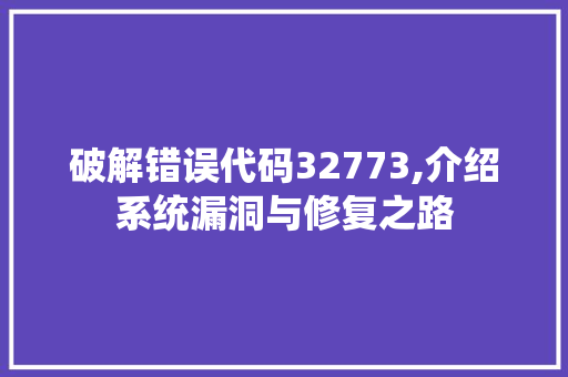 破解错误代码32773,介绍系统漏洞与修复之路