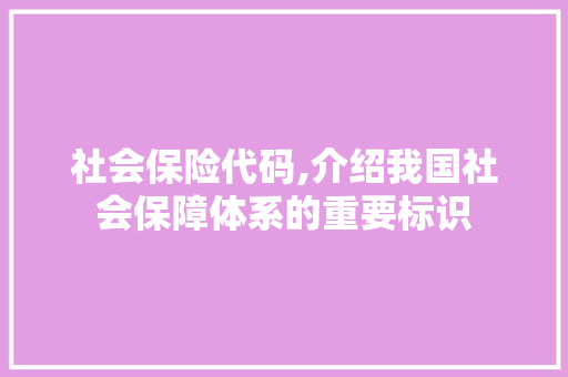 社会保险代码,介绍我国社会保障体系的重要标识