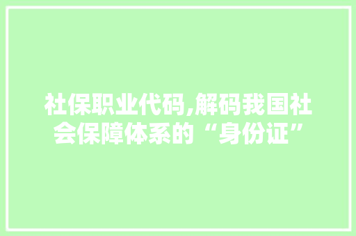 社保职业代码,解码我国社会保障体系的“身份证”