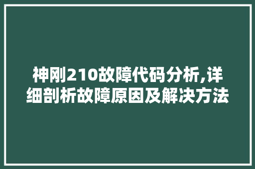 神刚210故障代码分析,详细剖析故障原因及解决方法