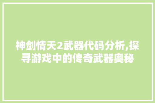 神剑情天2武器代码分析,探寻游戏中的传奇武器奥秘