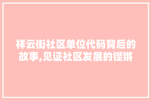 祥云街社区单位代码背后的故事,见证社区发展的铿锵脚步