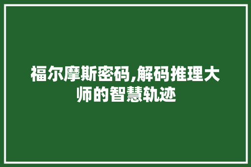 福尔摩斯密码,解码推理大师的智慧轨迹