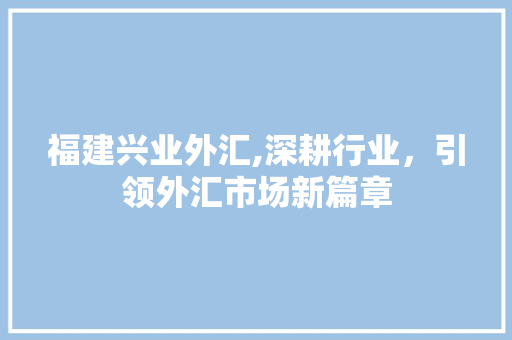 福建兴业外汇,深耕行业，引领外汇市场新篇章