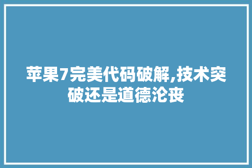 苹果7完美代码破解,技术突破还是道德沦丧