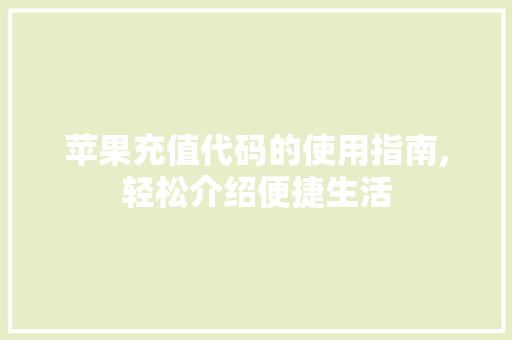 苹果充值代码的使用指南,轻松介绍便捷生活