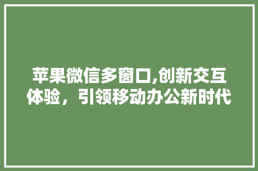 苹果微信多窗口,创新交互体验，引领移动办公新时代