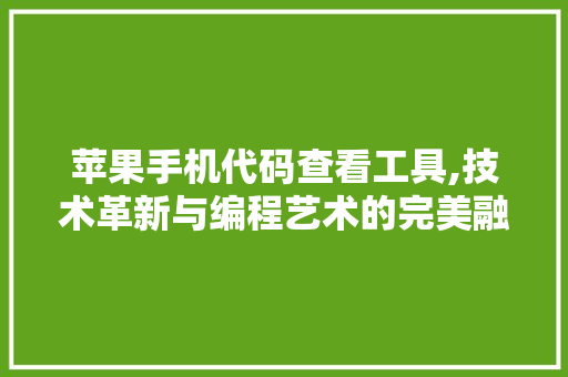 苹果手机代码查看工具,技术革新与编程艺术的完美融合