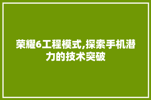 荣耀6工程模式,探索手机潜力的技术突破