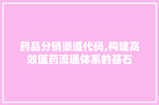 药品分销渠道代码,构建高效医药流通体系的基石