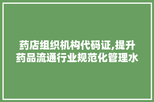 药店组织机构代码证,提升药品流通行业规范化管理水平的重要工具