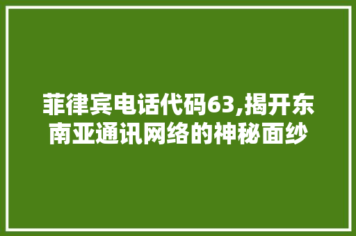 菲律宾电话代码63,揭开东南亚通讯网络的神秘面纱 SQL