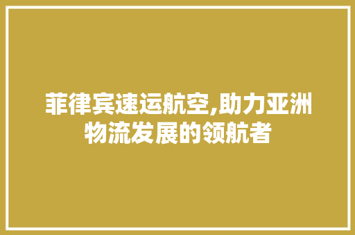 菲律宾速运航空,助力亚洲物流发展的领航者