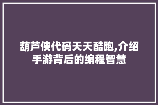 葫芦侠代码天天酷跑,介绍手游背后的编程智慧