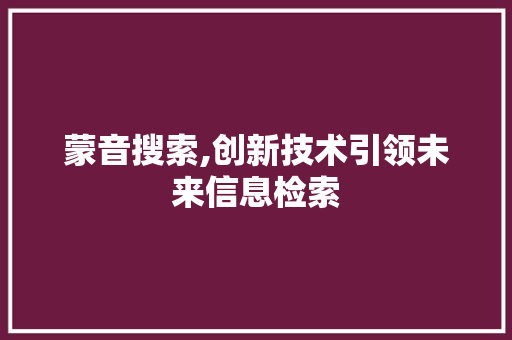 蒙音搜索,创新技术引领未来信息检索