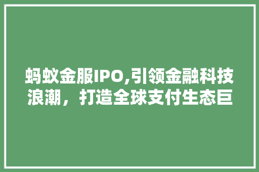 蚂蚁金服IPO,引领金融科技浪潮，打造全球支付生态巨头