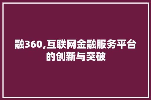 融360,互联网金融服务平台的创新与突破